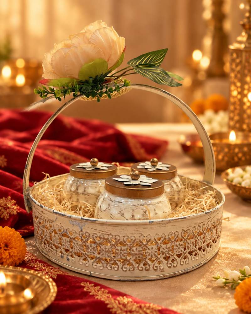 Dry Fruit Round Handle Basket (3 Jars), photo 2