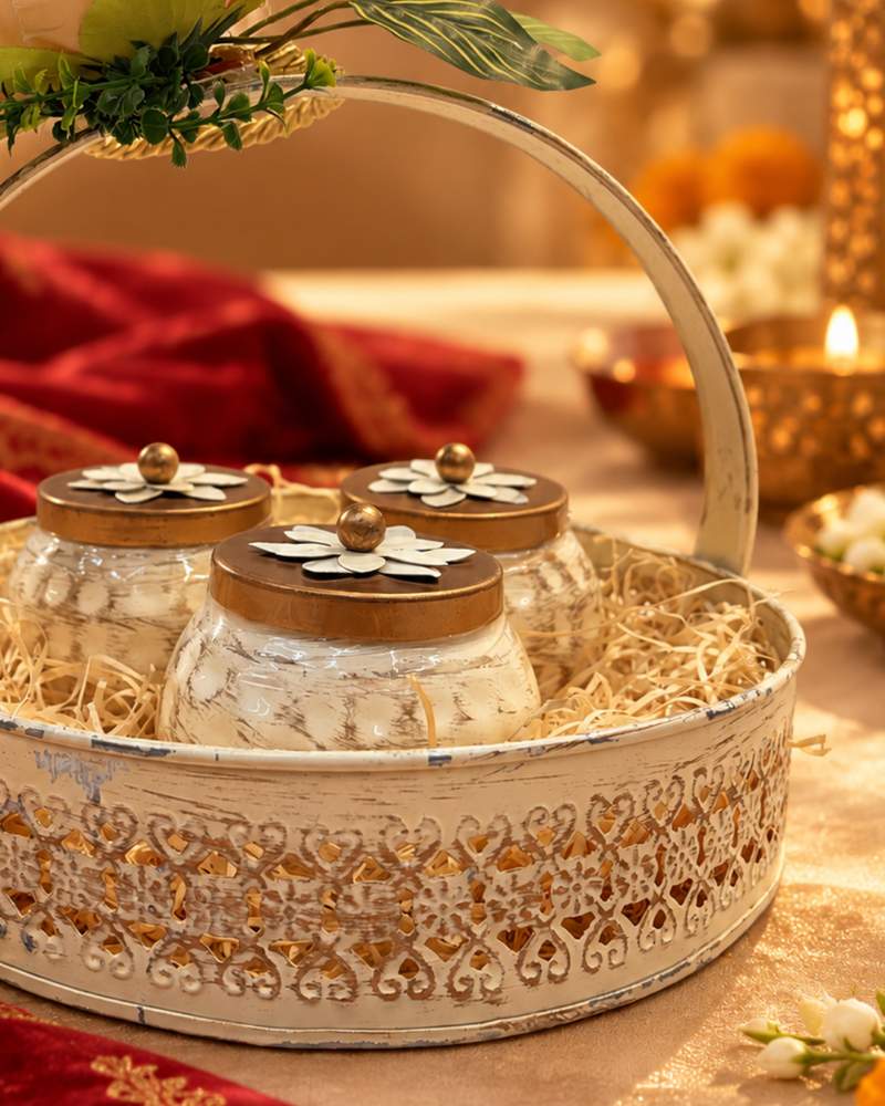 Dry Fruit Round Handle Basket (3 Jars), photo 3