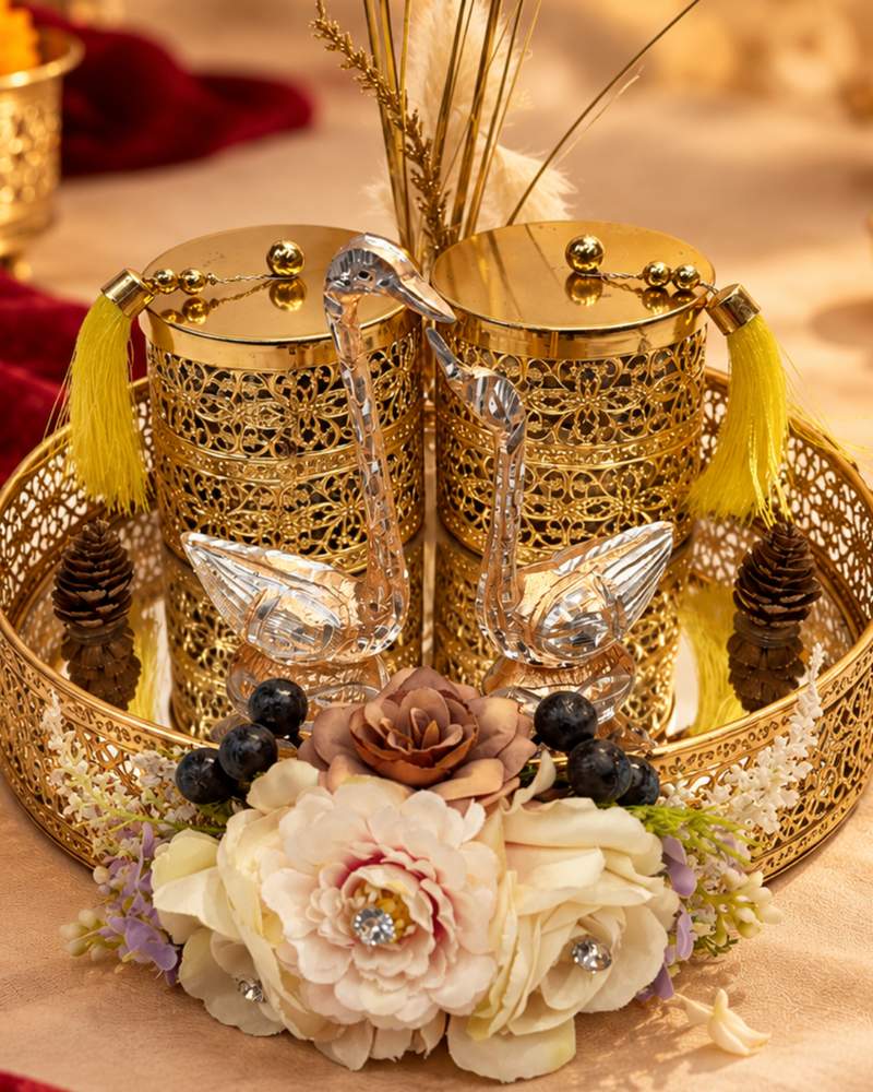 Dry Fruit Golden Swan Tray (2 Jars), photo 2