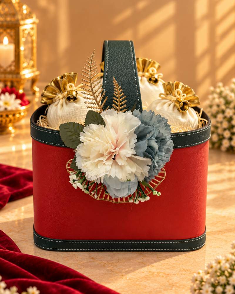 Dry Fruit Leather Basket (Red / Green), photo 2