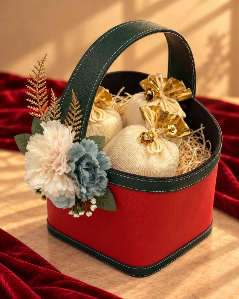 Dry Fruit Leather Basket (Red / Green), photo 3
