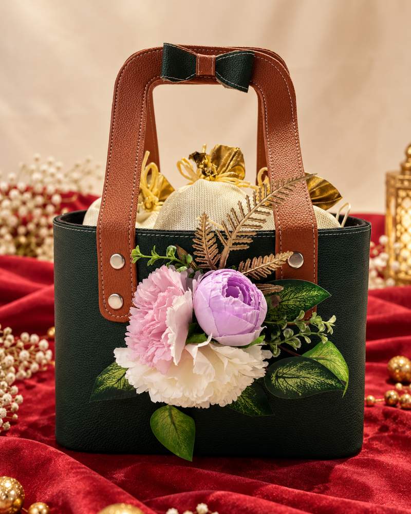 Dry Fruit Leather Basket (Red / Green), photo 4
