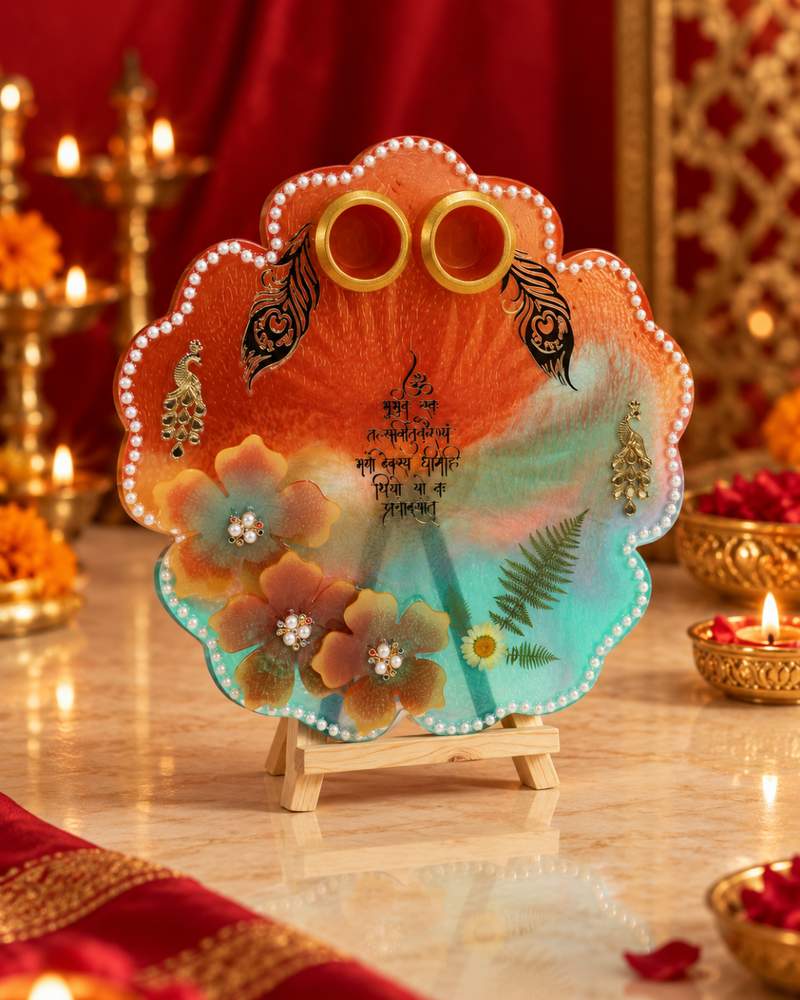 Orange and Teal Peacock Platter, photo 1
