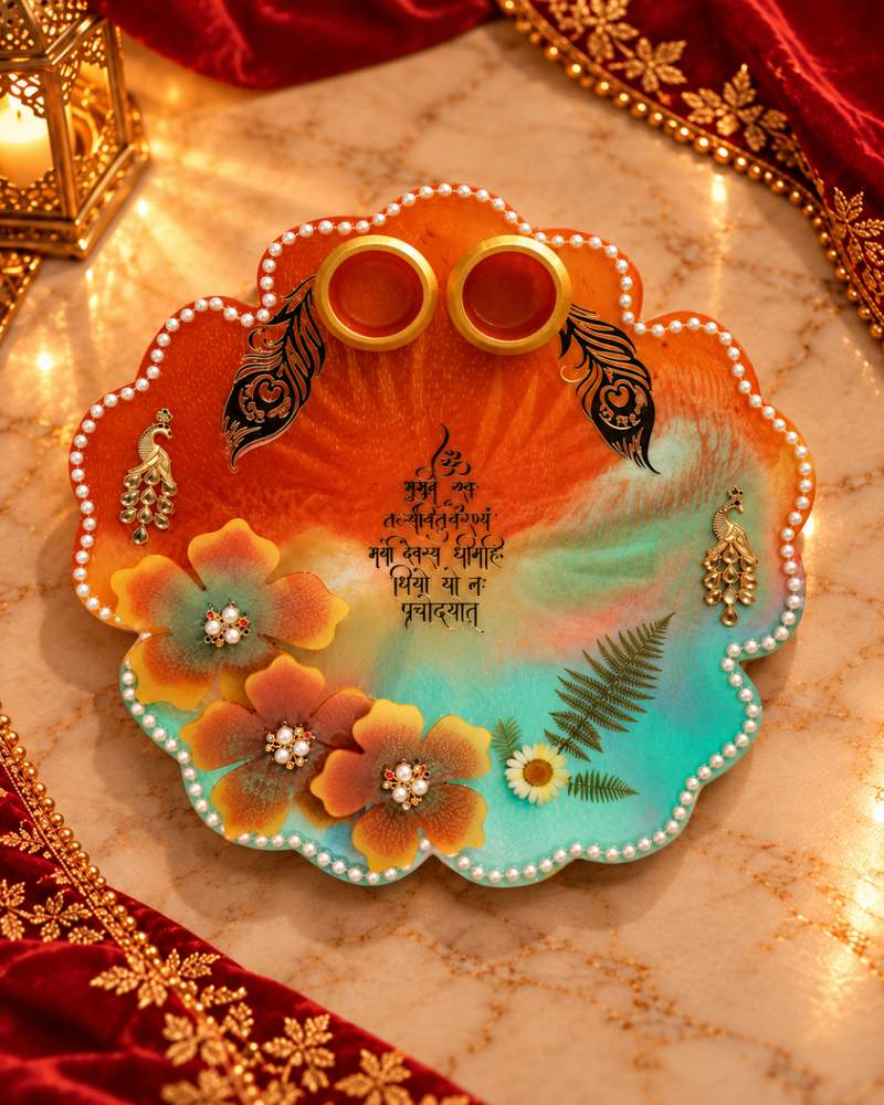 Orange and Teal Peacock Platter, photo 3