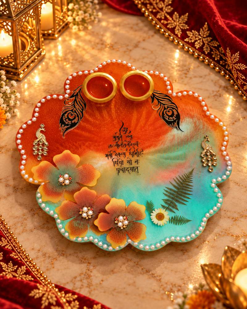 Orange and Teal Peacock Platter, photo 4
